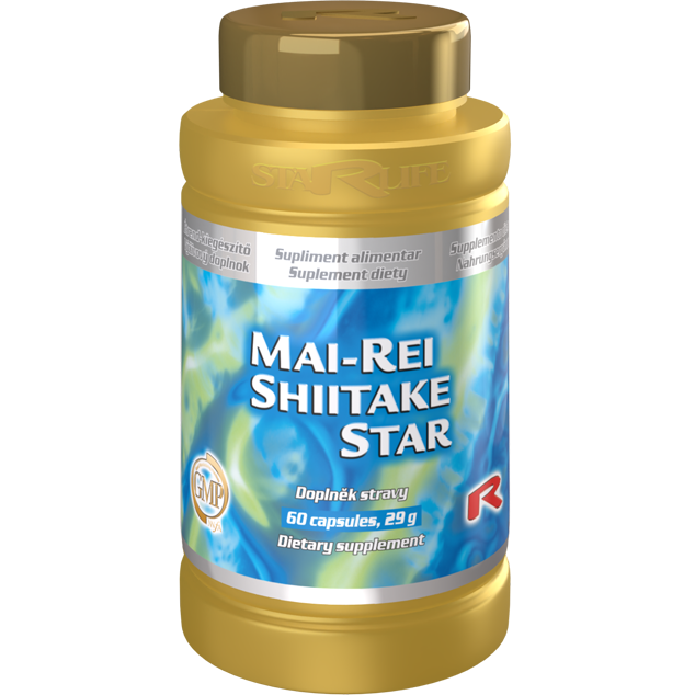 Mai-Rei Shiitake Star dietary supplement bottle with 60 capsules containing shiitake mushroom extract