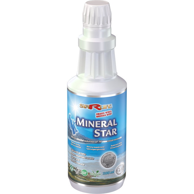 500 ml bottle of Mineral Star ionized microcolloidal mineral supplement with essential minerals and trace elements