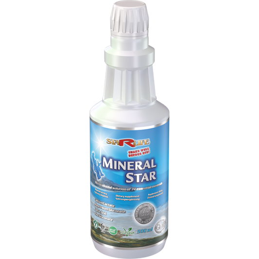 500 ml bottle of Mineral Star ionized microcolloidal mineral supplement with essential minerals and trace elements