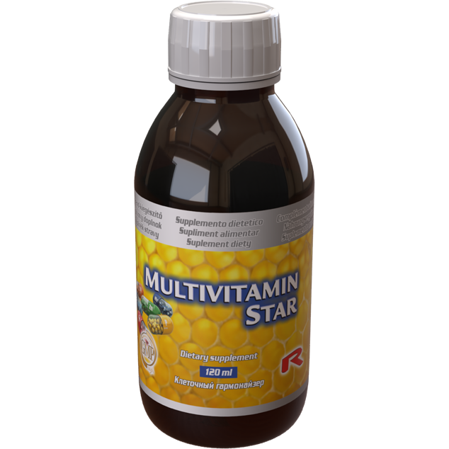 120 ml Multivitamin Star dietary supplement bottle with vitamin and mineral blend for immunity and vitality