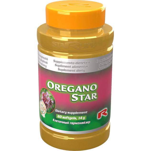 Oregano Star dietary supplement bottle with 60 softgels for natural health benefits
