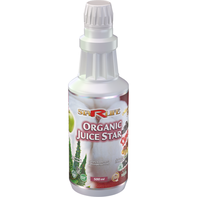 500 ml Organic Juice Star bottle with Acai and natural antioxidant fruit blend label