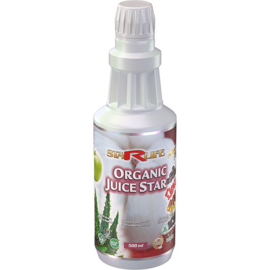 500 ml Organic Juice Star bottle with Acai and natural antioxidant fruit blend label