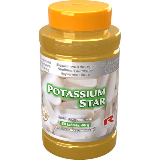 Potassium Star dietary supplement bottle with 60 white tablets for potassium support