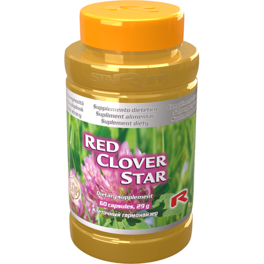 Red Clover Star dietary supplement bottle with 60 capsules for immune support and detoxification