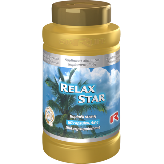Relax Star dietary supplement bottle with 60 capsules for nervous system support and stress relief