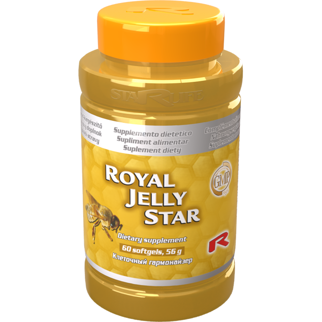 Royal Jelly Star dietary supplement bottle with 60 softgels for immune support and health benefits