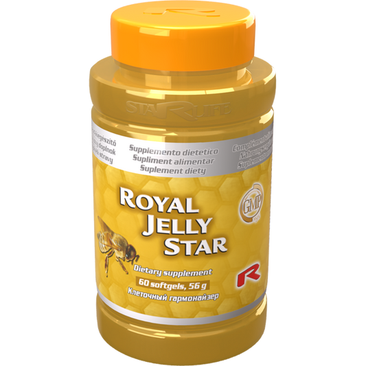 Royal Jelly Star dietary supplement bottle with 60 softgels for immune support and health benefits