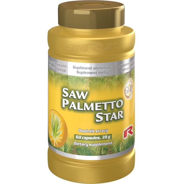 Saw Palmetto Star dietary supplement bottle with 60 capsules for prostate health and urinary support