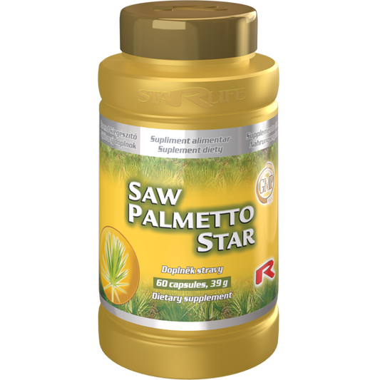 Saw Palmetto Star dietary supplement bottle with 60 capsules for prostate health and urinary support
