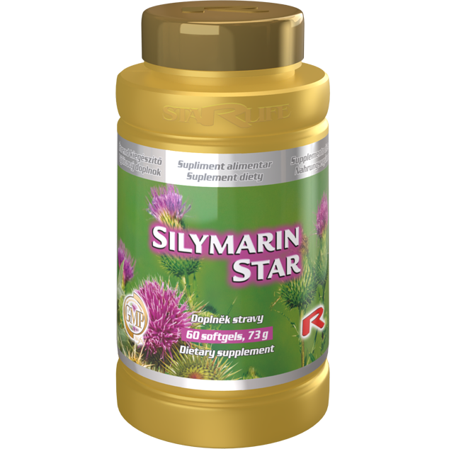 Bottle of Silymarin Star dietary supplement with 60 softgels supporting liver and gallbladder health