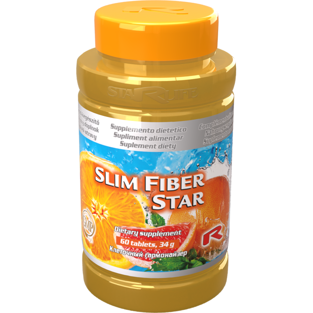 Slim Fiber Star dietary supplement bottle with orange and citrus fiber blend for digestion and weight control, 60 tablets