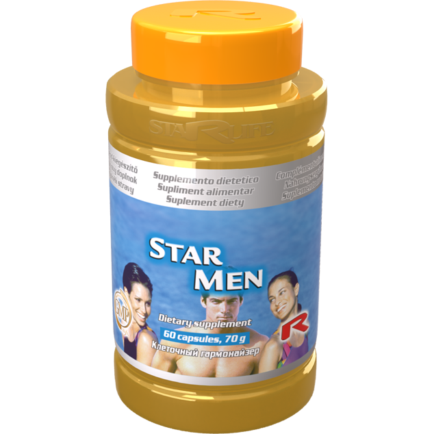 Star Men dietary supplement bottle with Tribulus for male vitality and prostate health, 60 capsules