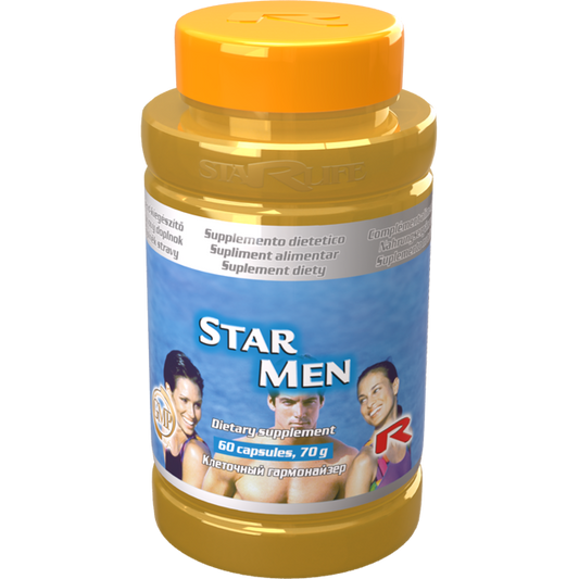 Star Men dietary supplement bottle with Tribulus for male vitality and prostate health, 60 capsules