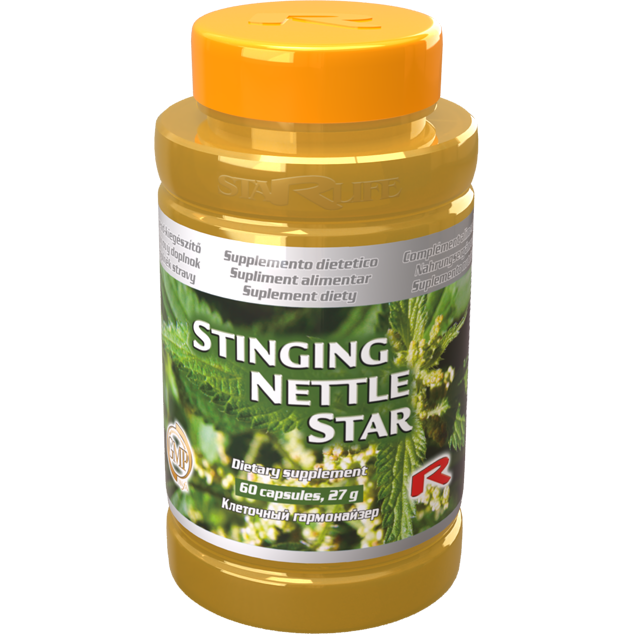 Stinging Nettle Star dietary supplement bottle with 60 capsules promoting vitality and circulation.