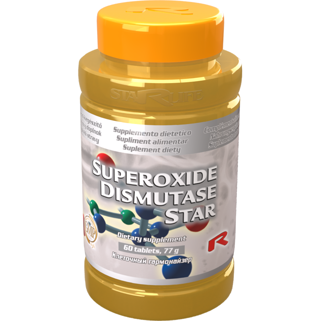Bottle of Superoxide Dismutase Star dietary supplement with 60 tablets