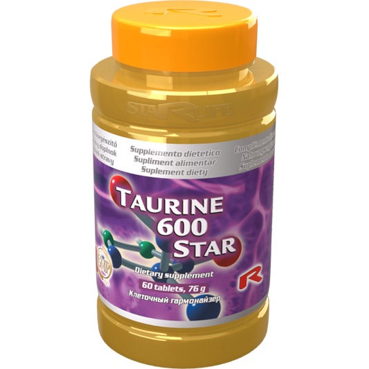 Taurine 600 Star dietary supplement bottle with 60 tablets for brain and physical performance enhancement