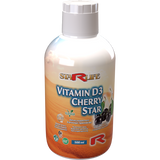 500 ml bottle of Vitamin D3 Cherry Star dietary supplement for bone, muscle, and immune support with cherry flavor