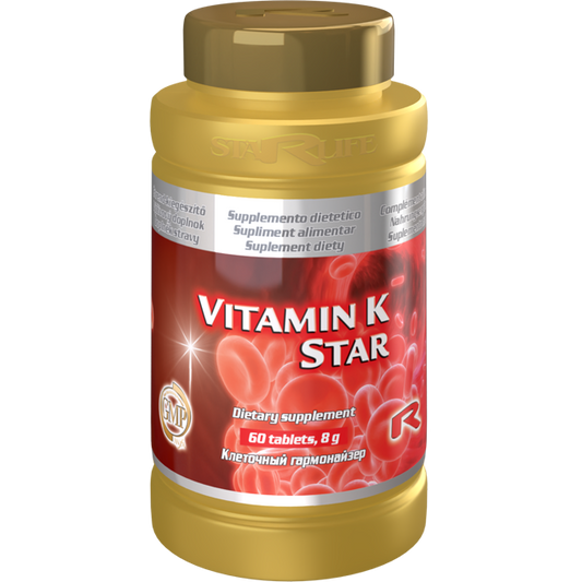 Vitamin K Star dietary supplement bottle with 60 tablets for blood clotting and bone health