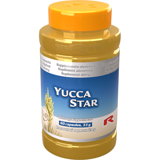 Yucca Star dietary supplement bottle with 60 capsules for cholesterol and digestion support