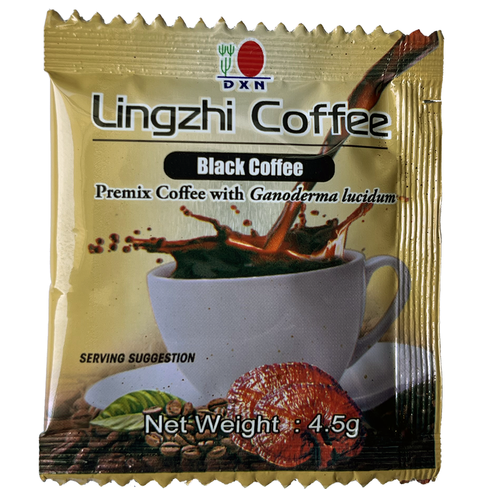 DXN Lingzhi Black Coffee 4.5g sachet premix with Ganoderma lucidum, sugar-free rich aroma coffee