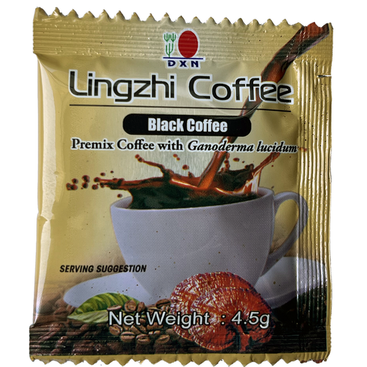 DXN Lingzhi Black Coffee 4.5g sachet premix with Ganoderma lucidum, sugar-free rich aroma coffee