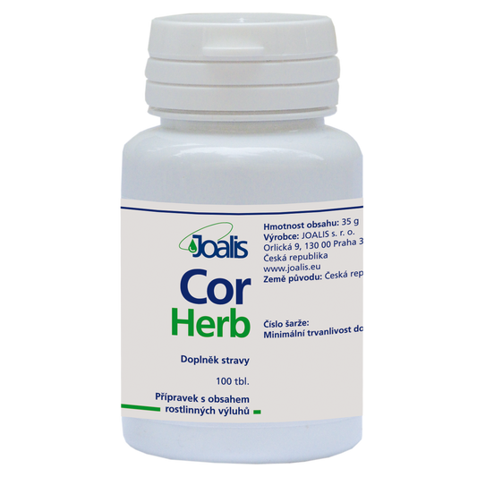 CorHerb dietary supplement bottle for hypertensive and atherosclerosis cardiovascular disease support with plant extracts, 100 tablets