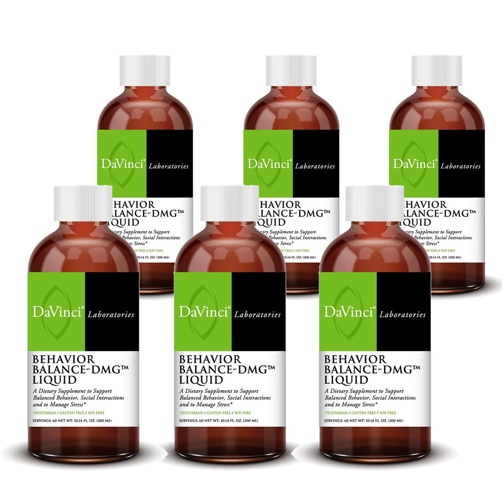 6-pack Behavior Balance-DMG liquid dietary supplement bottles by DaVinci Laboratories, 300 ml each, supports behavior, social skills, stress management, and immune function