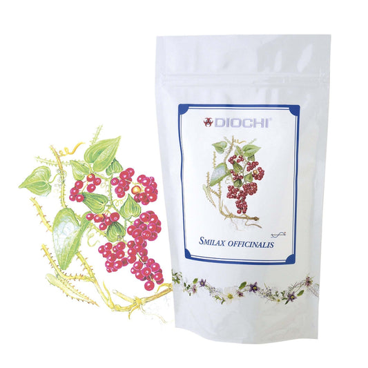 Smilax officinalis herbal tea pouch with smilax berry illustration, natural detox and kidney support tea