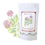 Tabebuia impetiginosa herbal tea package with botanical illustration of pink flowers and green leaves, 150g bag of antioxidant red lapacho tea