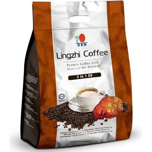 DXN Lingzhi Coffee 3 in 1 smooth coffee with Ganoderma extract, 20 stick packs, 21g each