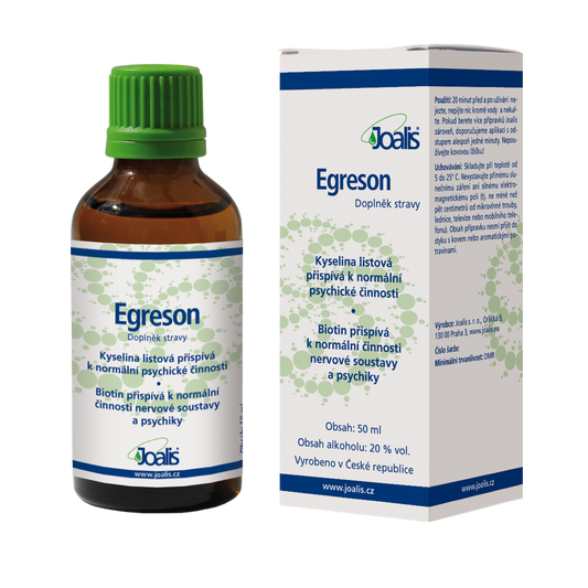 Egreson 50ml supplement bottle and box for reducing irritability and supporting nervous system function