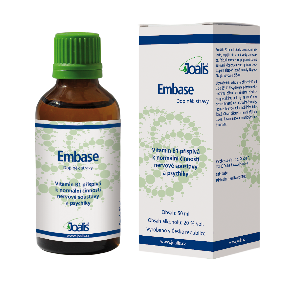 Joalis Embase 50ml supplement bottle and box for nervous system and psyche support, addressing narcissism.