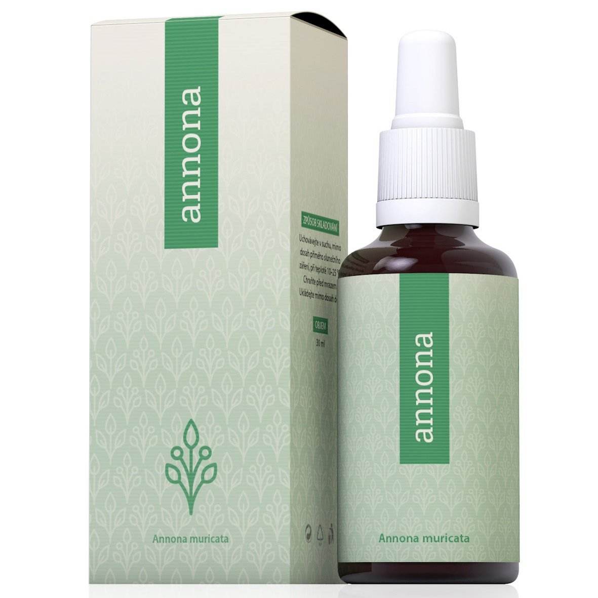 Annona muricata herbal concentrate 30ml bottle with green packaging and dropper cap