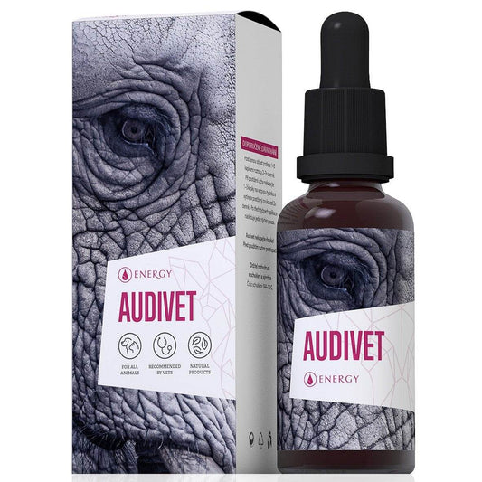 Audivet 30 ml herbal solution for treating ear problems in dogs, antibacterial, antifungal, and anti-inflammatory.