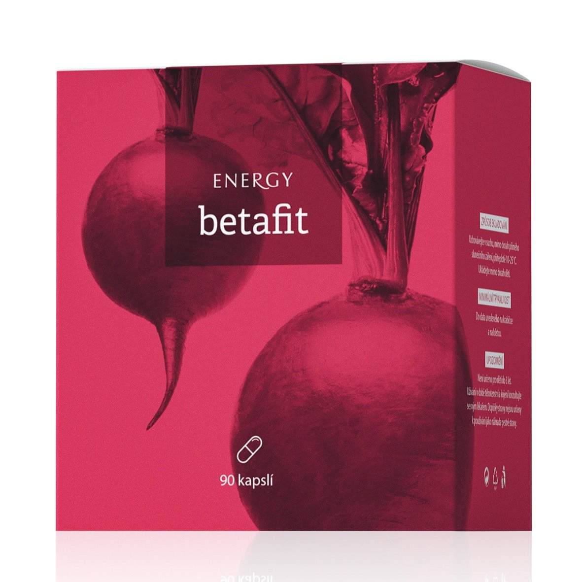 Betafit natural supplement box with beetroot supporting blood formation and cardiovascular health, 90 capsules