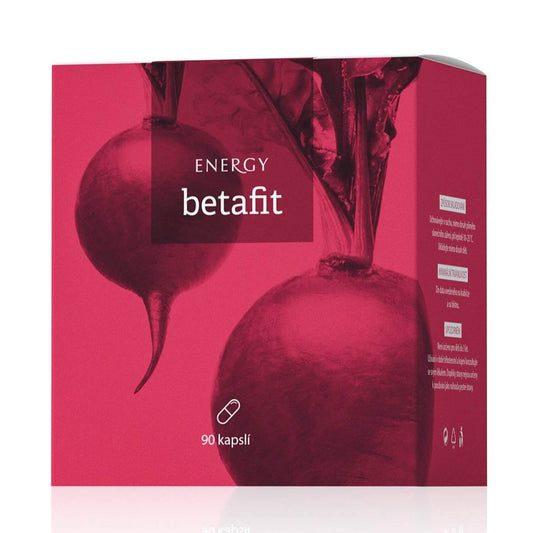 Betafit natural supplement box with beetroot supporting blood formation and cardiovascular health, 90 capsules