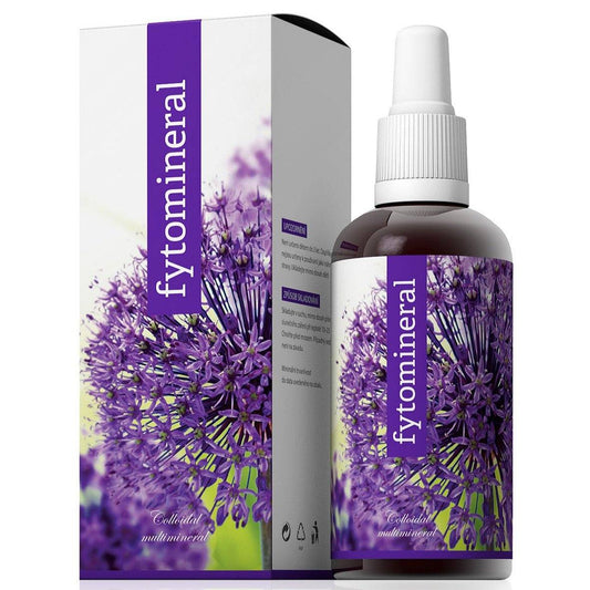 Fytomineral 100ml concentrated colloidal solution of natural minerals and trace elements in spray bottle with purple floral design and packaging