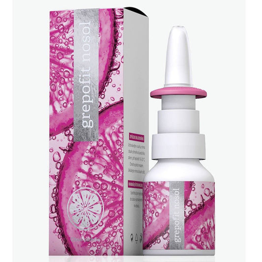 Grepofit Nosol Aqua nasal spray for rhinitis relief and prevention, 20 ml bottle with grapefruit and herbal extracts.