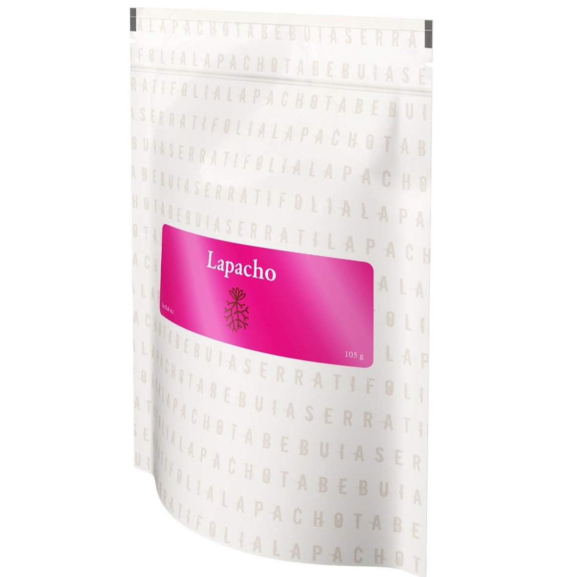 Lapacho 105g therapeutic herbal tea with antioxidant and stamina boosting properties in white stand-up pouch