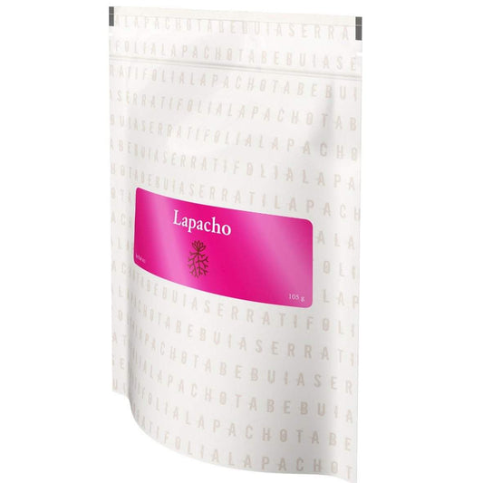 Lapacho 105g therapeutic herbal tea with antioxidant and stamina boosting properties in white stand-up pouch
