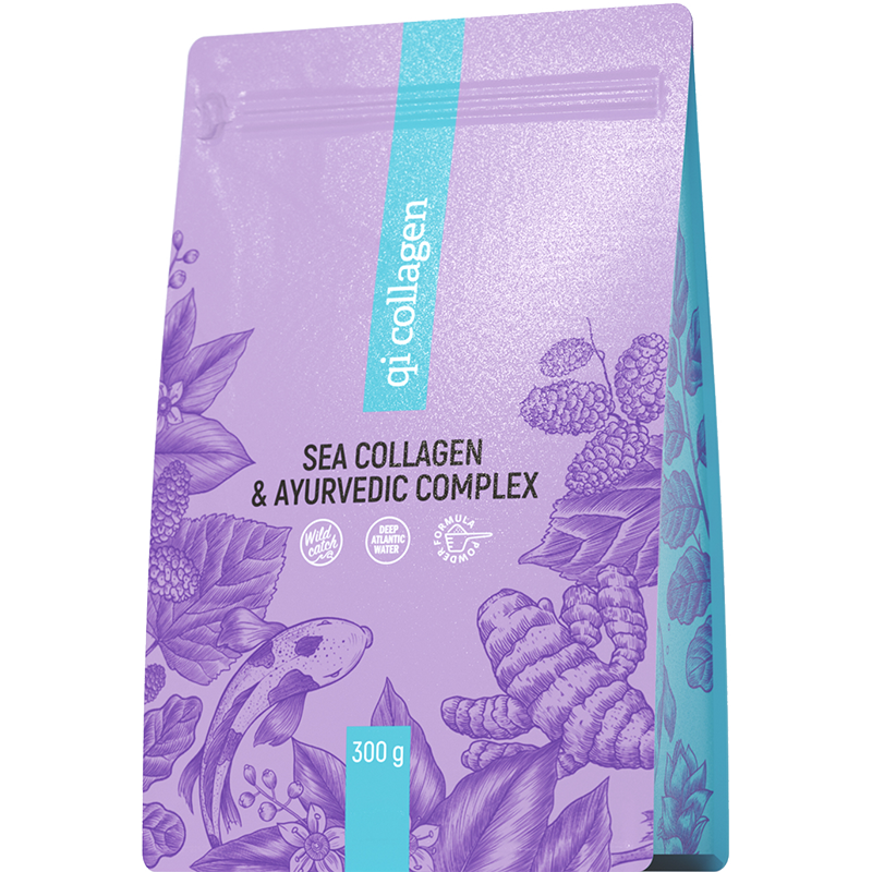 QI collagen XXL 300g collagen drink powder with sea collagen and Ayurvedic complex for bone, joint, and skin health.