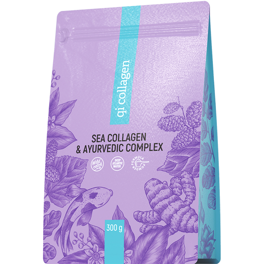 QI collagen XXL 300g collagen drink powder with sea collagen and Ayurvedic complex for bone, joint, and skin health.