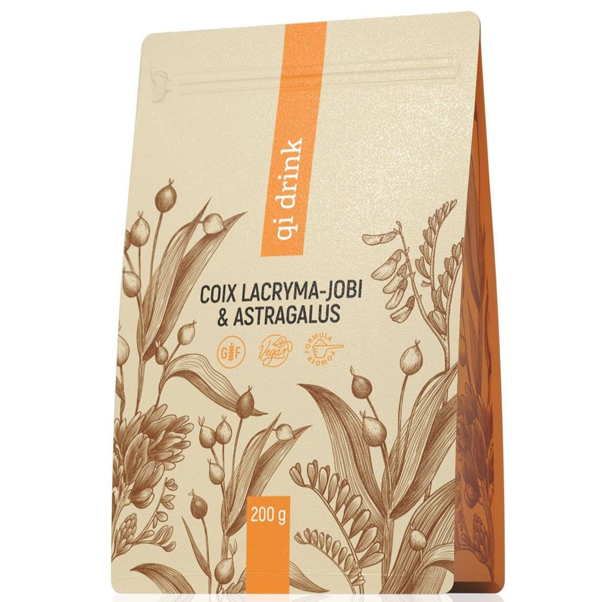Qi drink XXL 200g powder with Coix lacryma-jobi and Astragalus for fatigue relief, energy, and natural immunity boost.