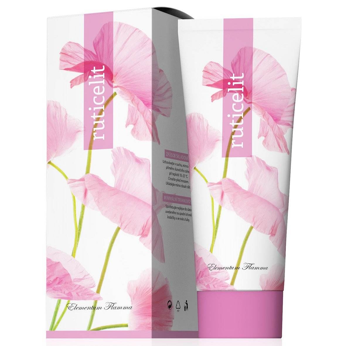 Ruticelit therapeutic cream for muscle fatigue and vascular relief, 50 ml packaging with floral design