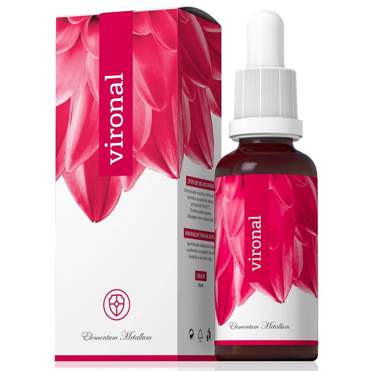 Vironal herbal concentrate immune system support 30ml bottle and packaging with red floral design