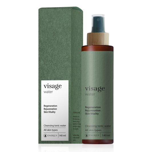 Visage Water facial toner with Damask Rose hydrosol and tertiary thermal water for skin regeneration and vitality, 140 ml bottle with spray
