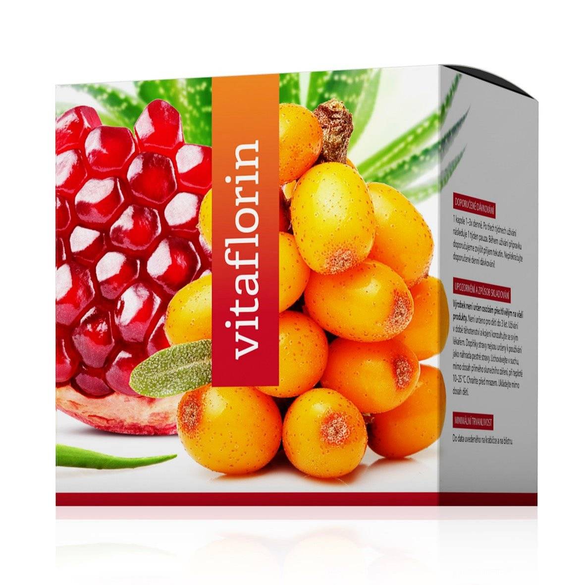 Vitaflorin natural vitamins and minerals supplement with sea buckthorn, pomegranate, aloe vera, and royal jelly capsules box