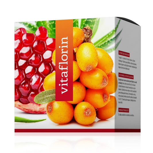 Vitaflorin natural vitamins and minerals supplement with sea buckthorn, pomegranate, aloe vera, and royal jelly capsules box