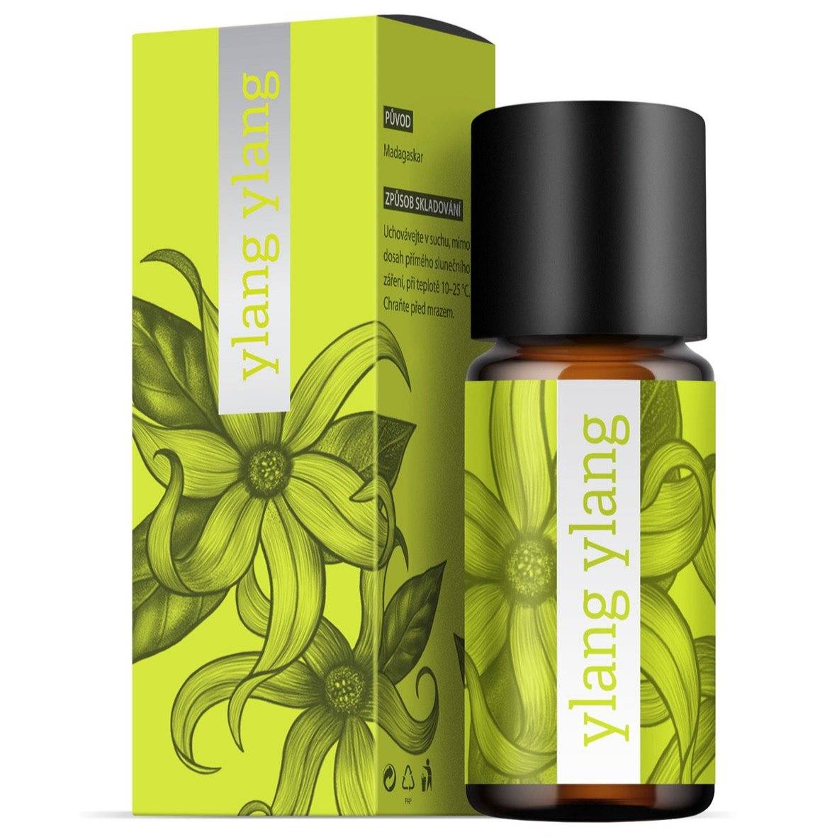 Ylang Ylang 10ml aromatherapy essence bottle with green floral packaging for skin rejuvenation and relaxation